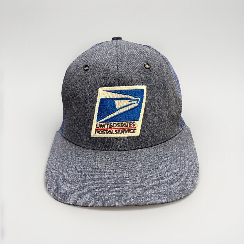 Vintage USPS Mens Blue Post Service Adjustable Snapback Trucker Hat Mesh Cap USA